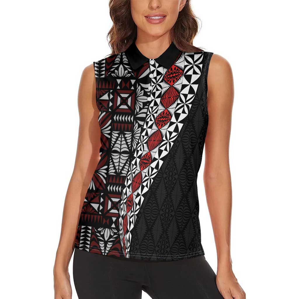 Tonga Ngatu Art Tattoo Polynesian Women Sleeveless Polo Shirt LT03 - Polynesian Pride