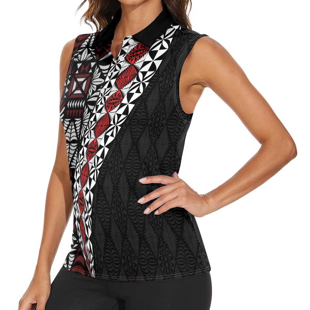 Tonga Ngatu Art Tattoo Polynesian Women Sleeveless Polo Shirt LT03 - Polynesian Pride