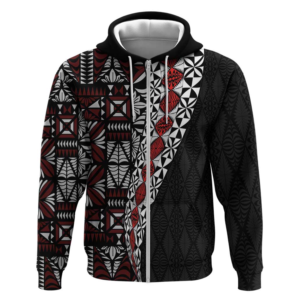Tonga Ngatu Art Tattoo Polynesian Zip Hoodie LT03 Zip Hoodie Black - Polynesian Pride