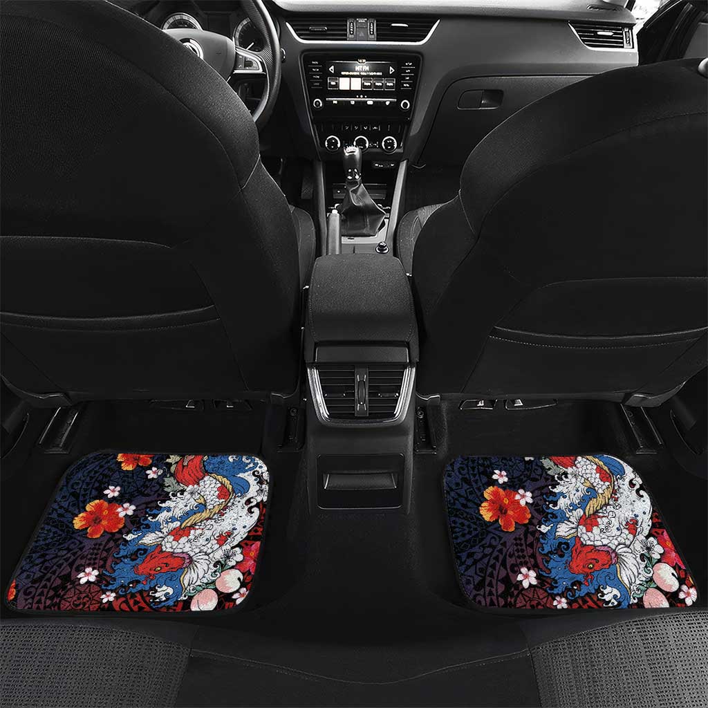 Hawaiian and Japanese Together Car Mats Hibiscus and Koi Fish Polynesian Pattern Colorful Style