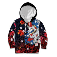Hawaiian and Japanese Together Kid Hoodie Hibiscus and Koi Fish Polynesian Pattern Colorful Style