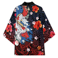 Hawaiian and Japanese Together Kimono Hibiscus and Koi Fish Polynesian Pattern Colorful Style - Polynesian Pride