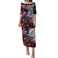 Hawaiian and Japanese Together Puletasi Hibiscus and Koi Fish Polynesian Pattern Colorful Style