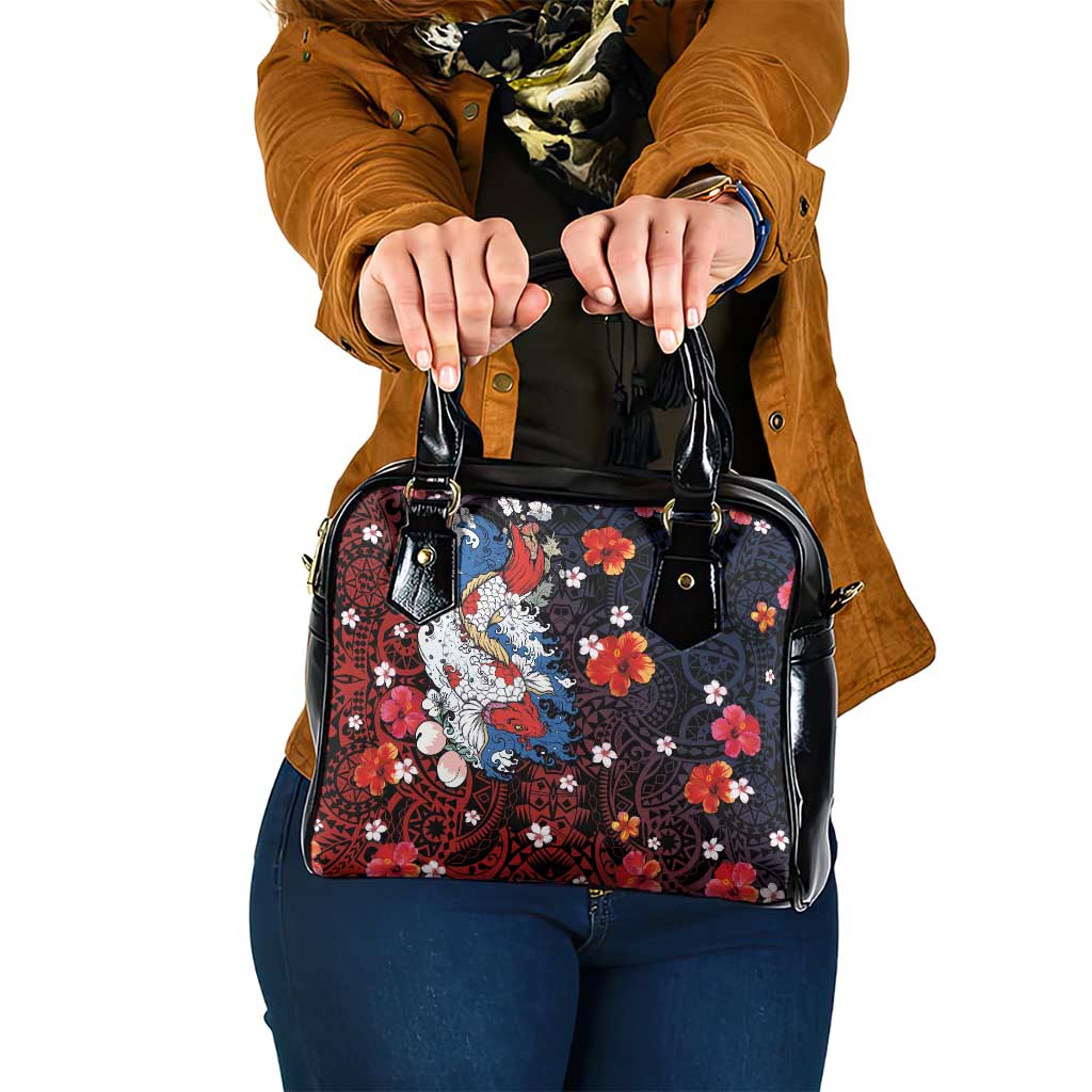 Hawaiian and Japanese Together Shoulder Handbag Hibiscus and Koi Fish Polynesian Pattern Colorful Style LT03 One Size Red - Polynesian Pride