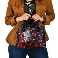 Hawaiian and Japanese Together Shoulder Handbag Hibiscus and Koi Fish Polynesian Pattern Colorful Style