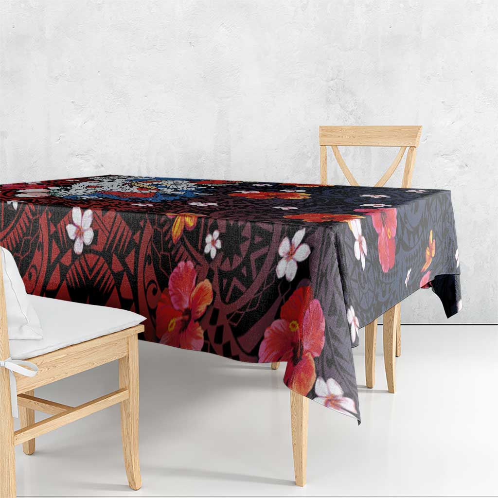 Hawaiian and Japanese Together Tablecloth Hibiscus and Koi Fish Polynesian Pattern Colorful Style