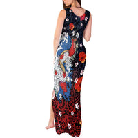 Hawaiian and Japanese Together Tank Maxi Dress Hibiscus and Koi Fish Polynesian Pattern Colorful Style