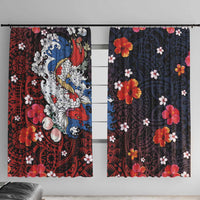 Hawaiian and Japanese Together Window Curtain Hibiscus and Koi Fish Polynesian Pattern Colorful Style
