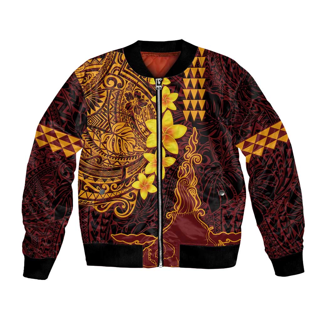 Hawaii Volcano Bomber Jacket Polynesian and Kakau Pattern LT03 Unisex Red - Polynesian Pride