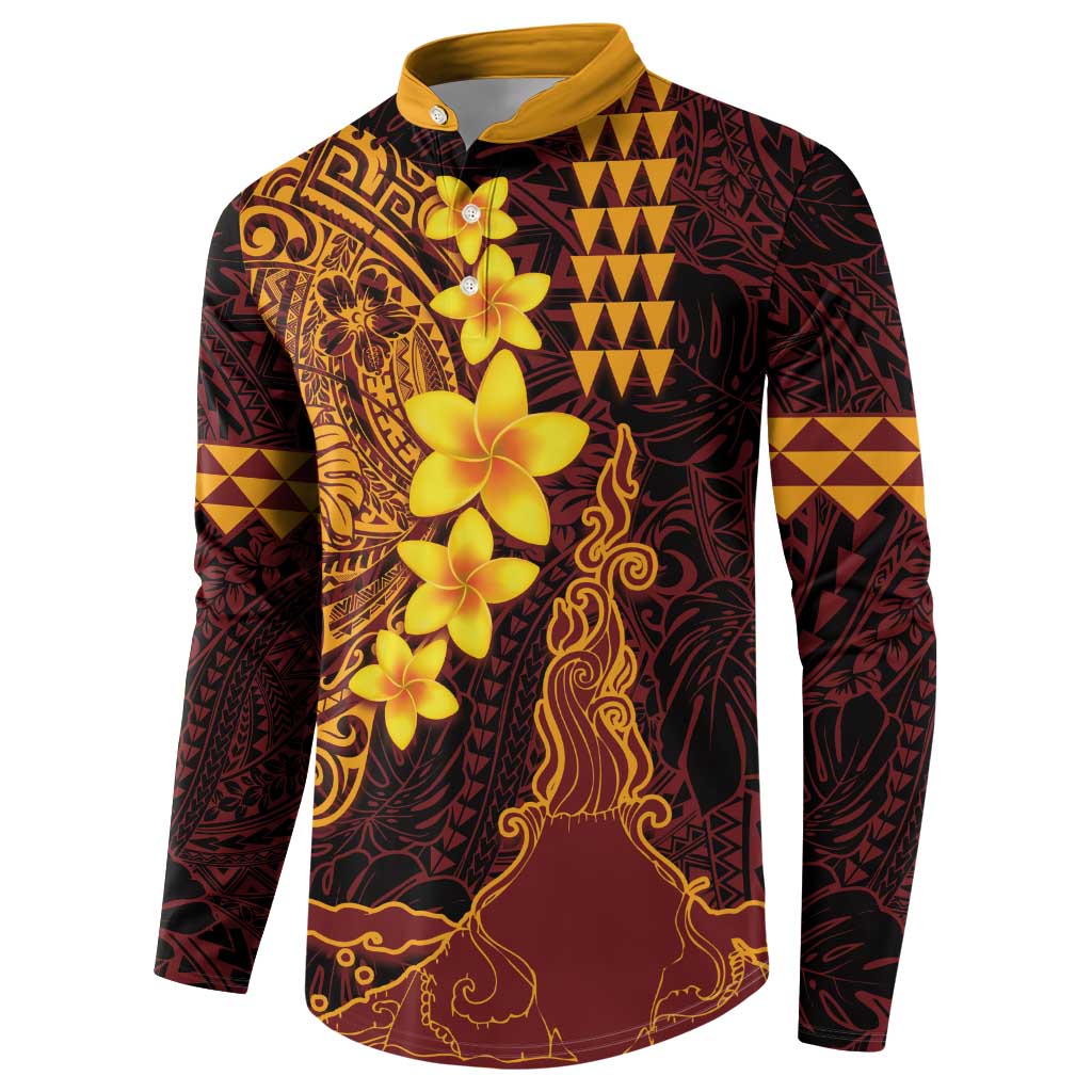Hawaii Volcano Button Sweatshirt Polynesian and Kakau Pattern