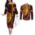 Hawaii Volcano Couples Matching Off The Shoulder Long Sleeve Dress and Long Sleeve Button Shirt Polynesian and Kakau Pattern