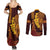 Hawaii Volcano Couples Matching Summer Maxi Dress and Long Sleeve Button Shirt Polynesian and Kakau Pattern