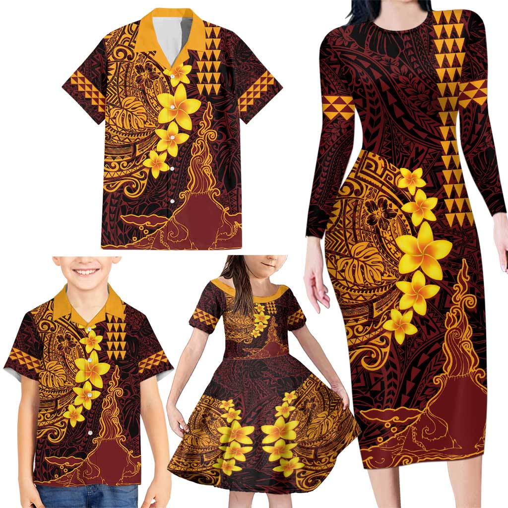 Hawaii Volcano Family Matching Long Sleeve Bodycon Dress and Hawaiian Shirt Polynesian and Kakau Pattern LT03 - Polynesian Pride