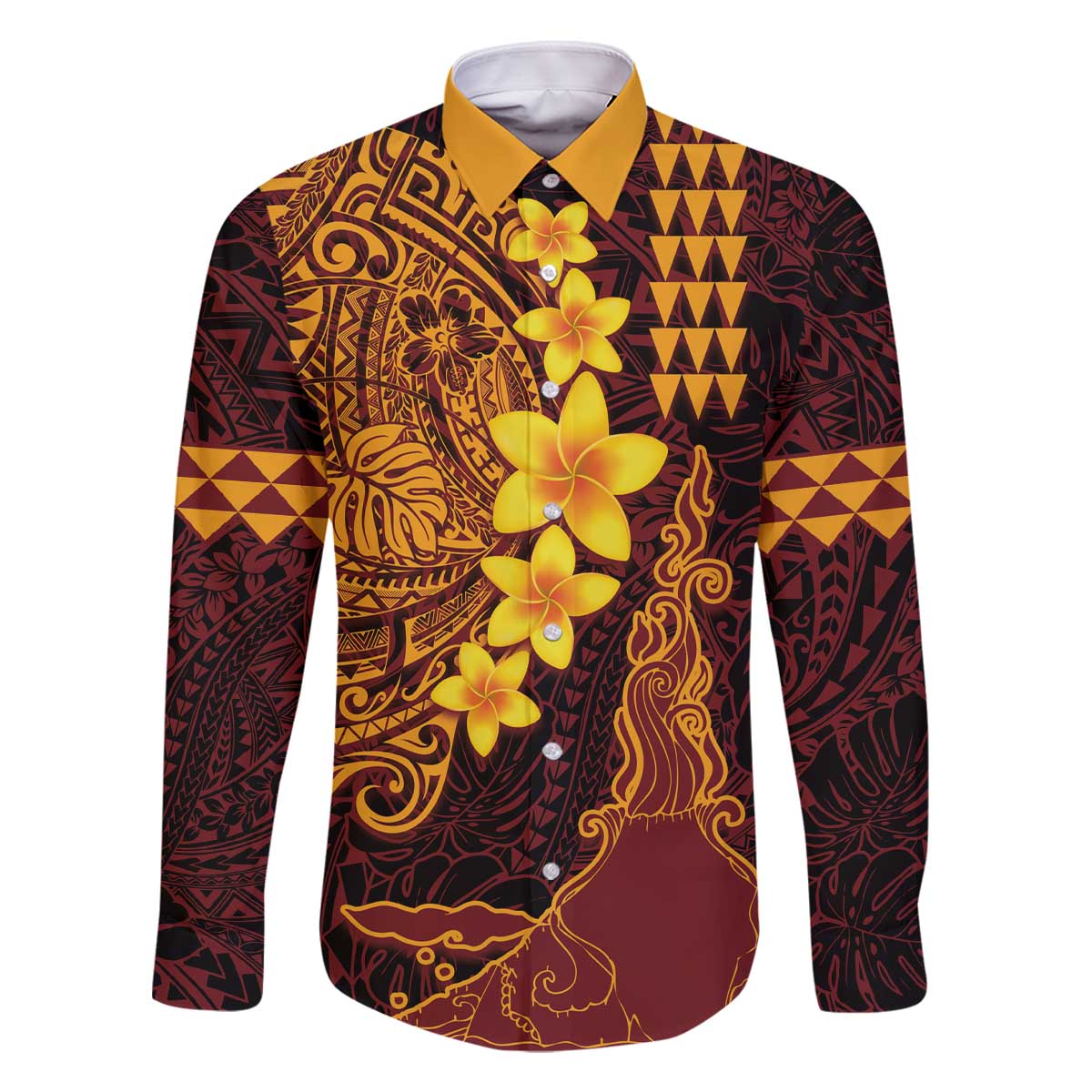 Hawaii Volcano Family Matching Off The Shoulder Long Sleeve Dress and Hawaiian Shirt Polynesian and Kakau Pattern