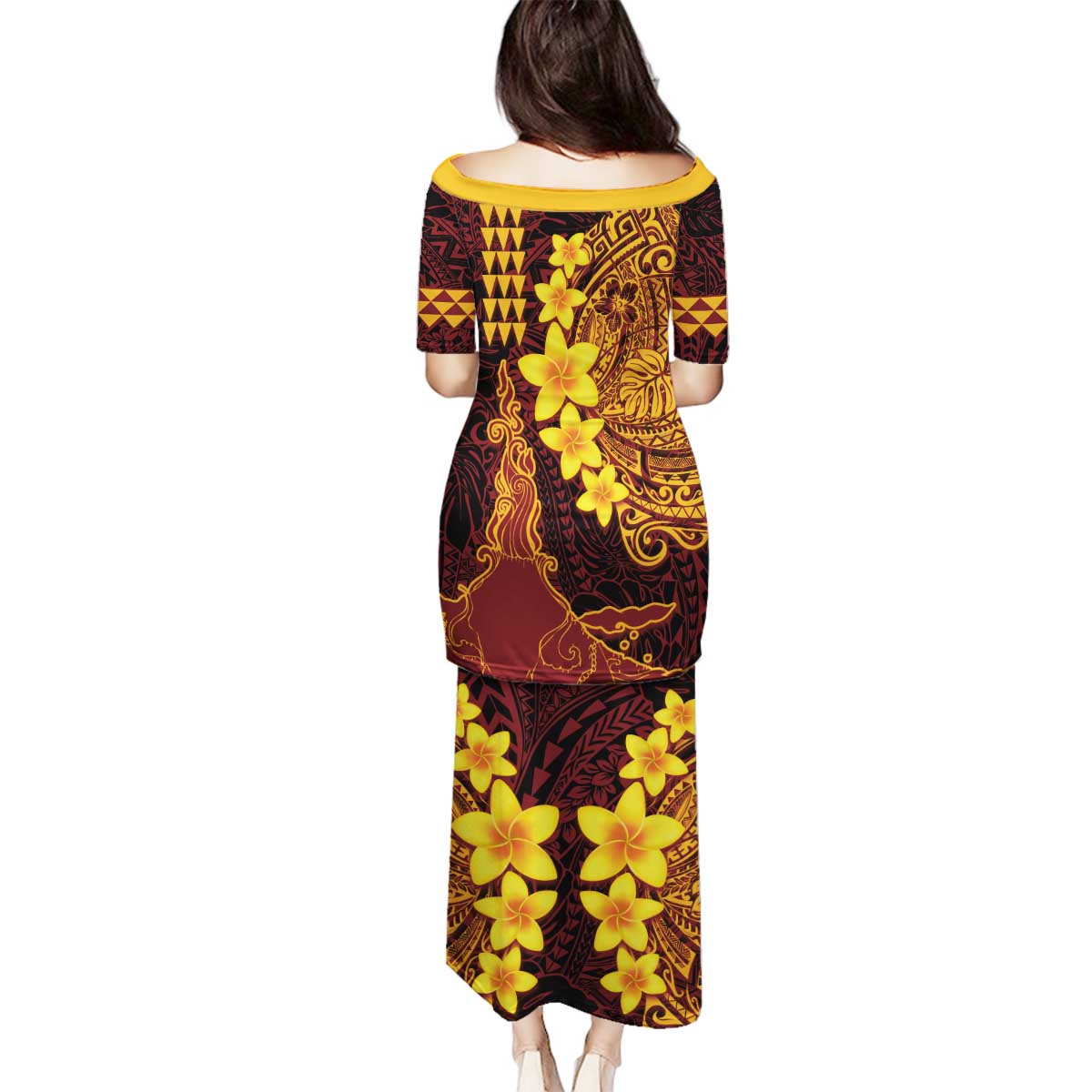 Hawaii Volcano Family Matching Puletasi and Hawaiian Shirt Polynesian and Kakau Pattern