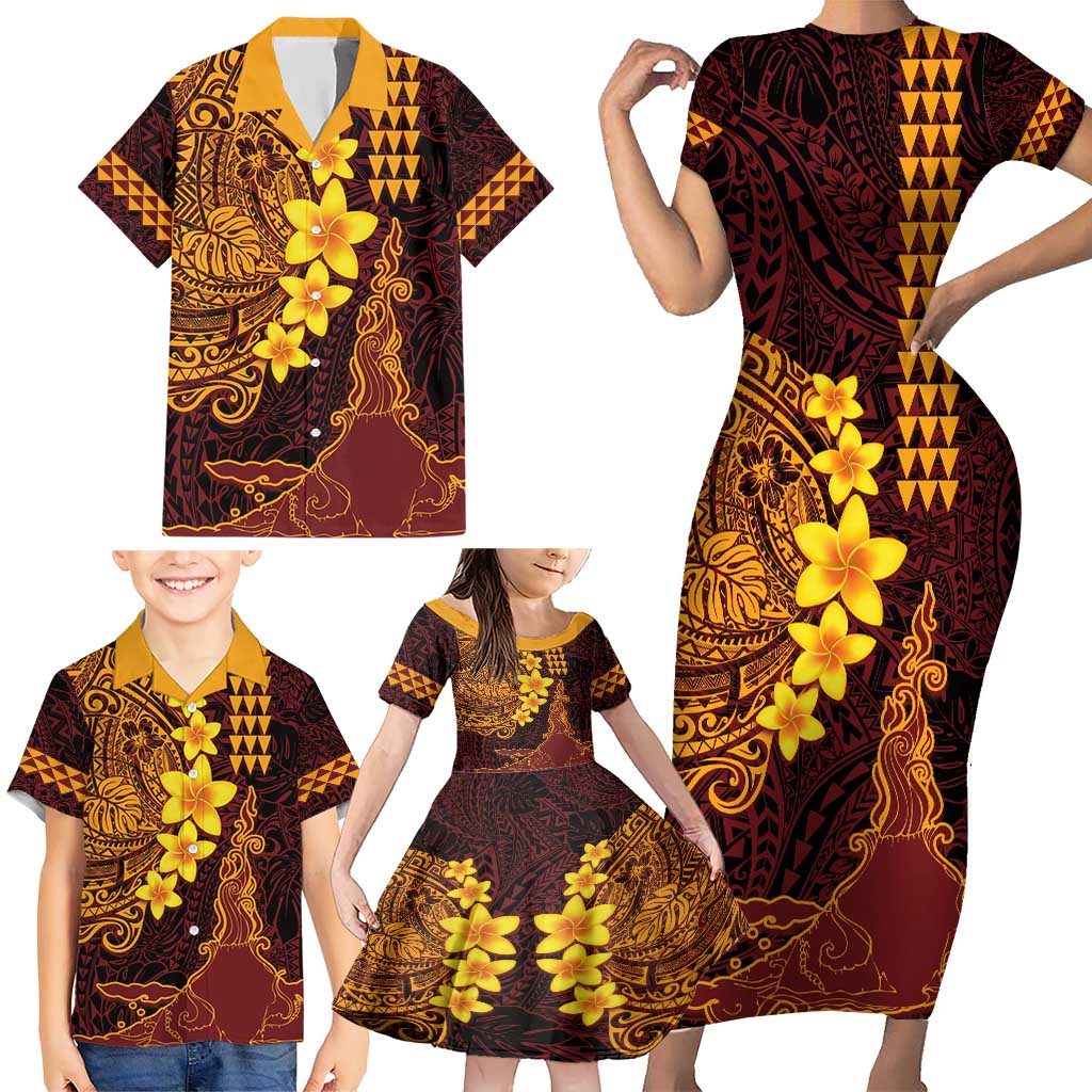 Hawaii Volcano Family Matching Short Sleeve Bodycon Dress and Hawaiian Shirt Polynesian and Kakau Pattern LT03 - Polynesian Pride