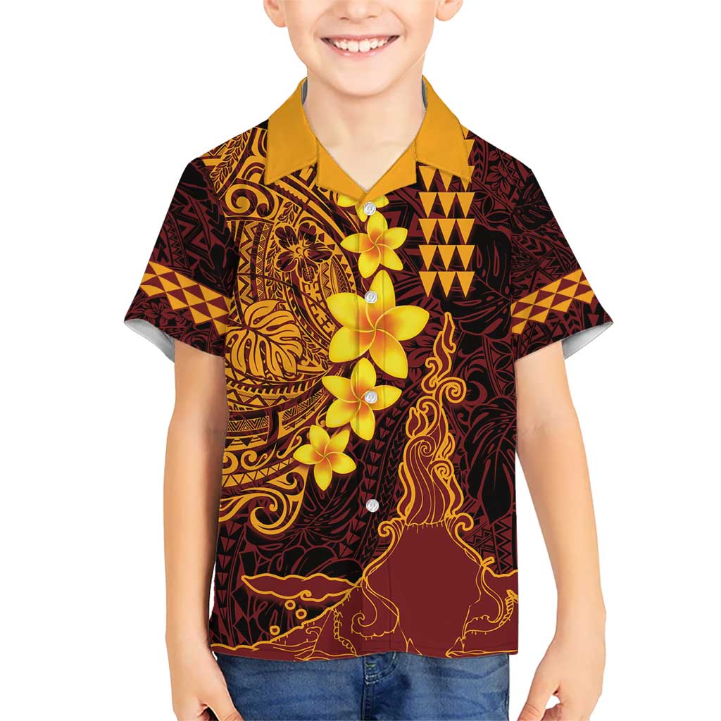 Hawaii Volcano Kid Hawaiian Shirt Polynesian and Kakau Pattern