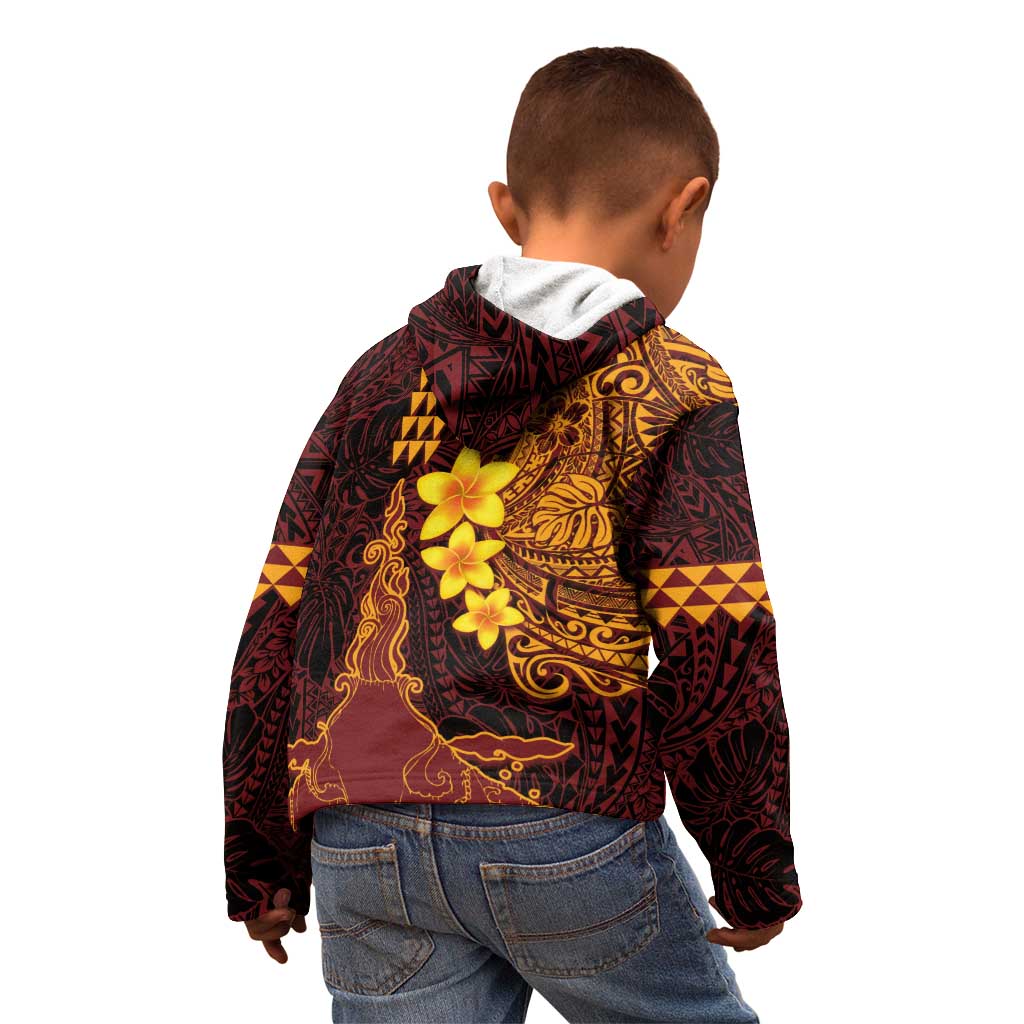Hawaii Volcano Kid Hoodie Polynesian and Kakau Pattern