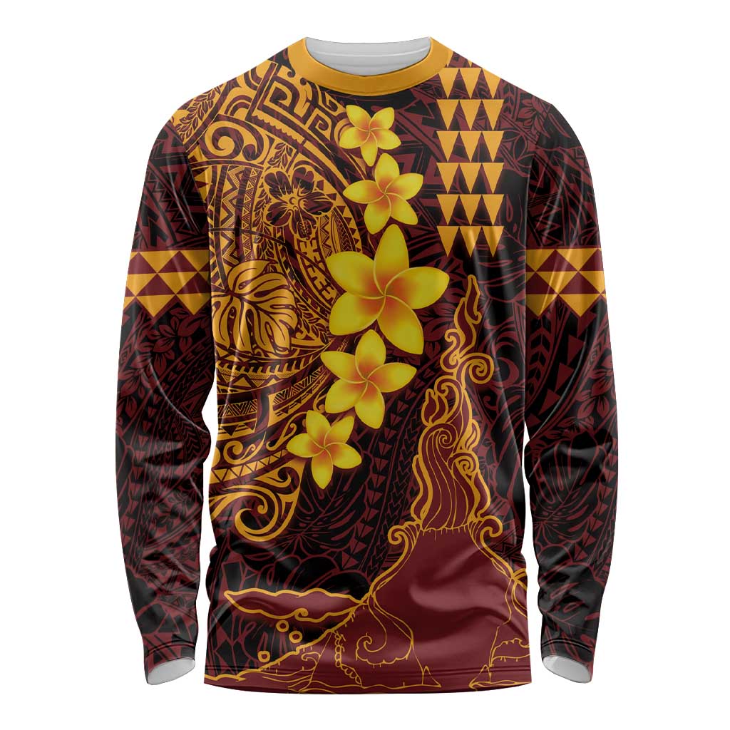 Hawaii Volcano Long Sleeve Shirt Polynesian and Kakau Pattern LT03 Unisex Red - Polynesian Pride
