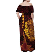 Hawaii Volcano Off Shoulder Maxi Dress Polynesian and Kakau Pattern