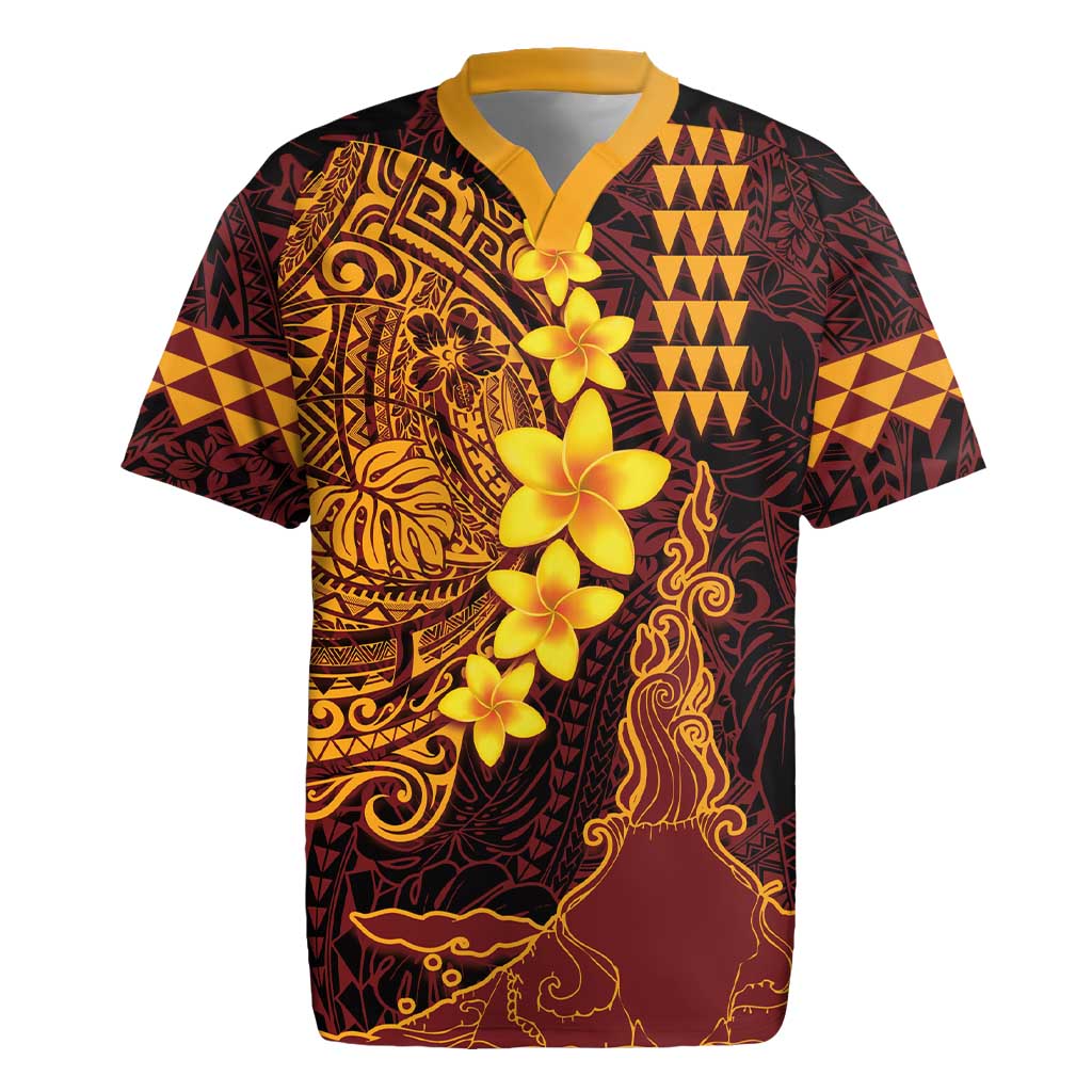 Hawaii Volcano Rugby Jersey Polynesian and Kakau Pattern