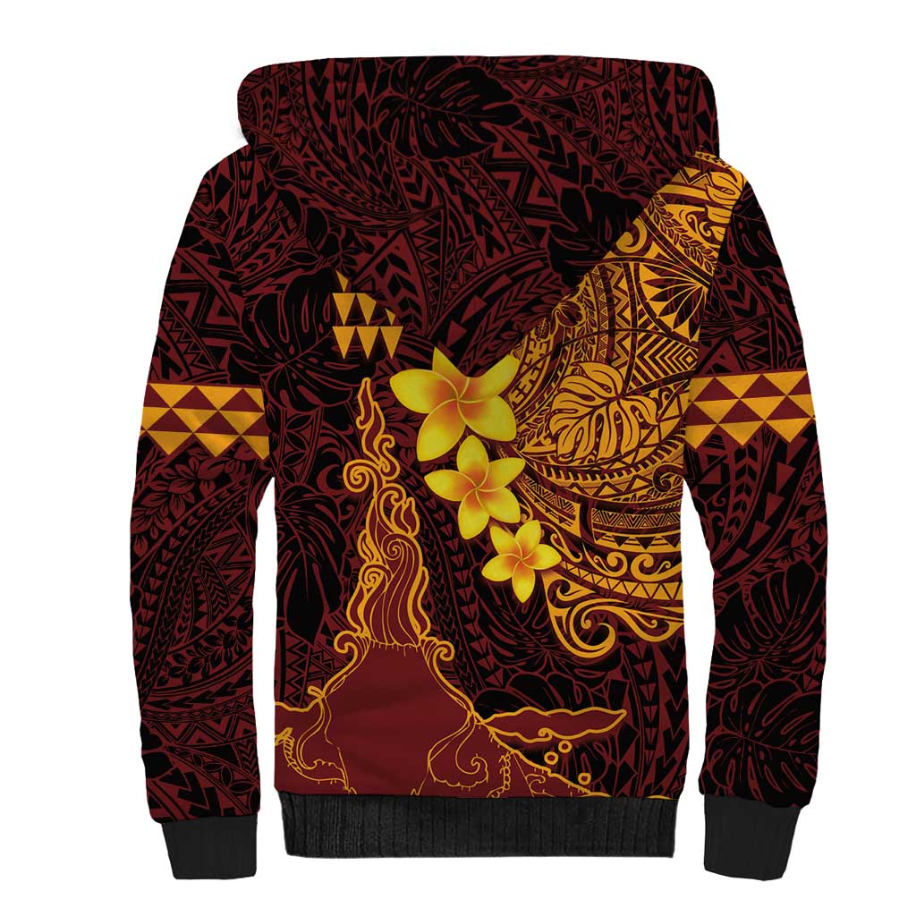 Hawaii Volcano Sherpa Hoodie Polynesian and Kakau Pattern