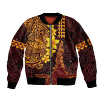 Hawaii Volcano Sleeve Zip Bomber Jacket Polynesian and Kakau Pattern