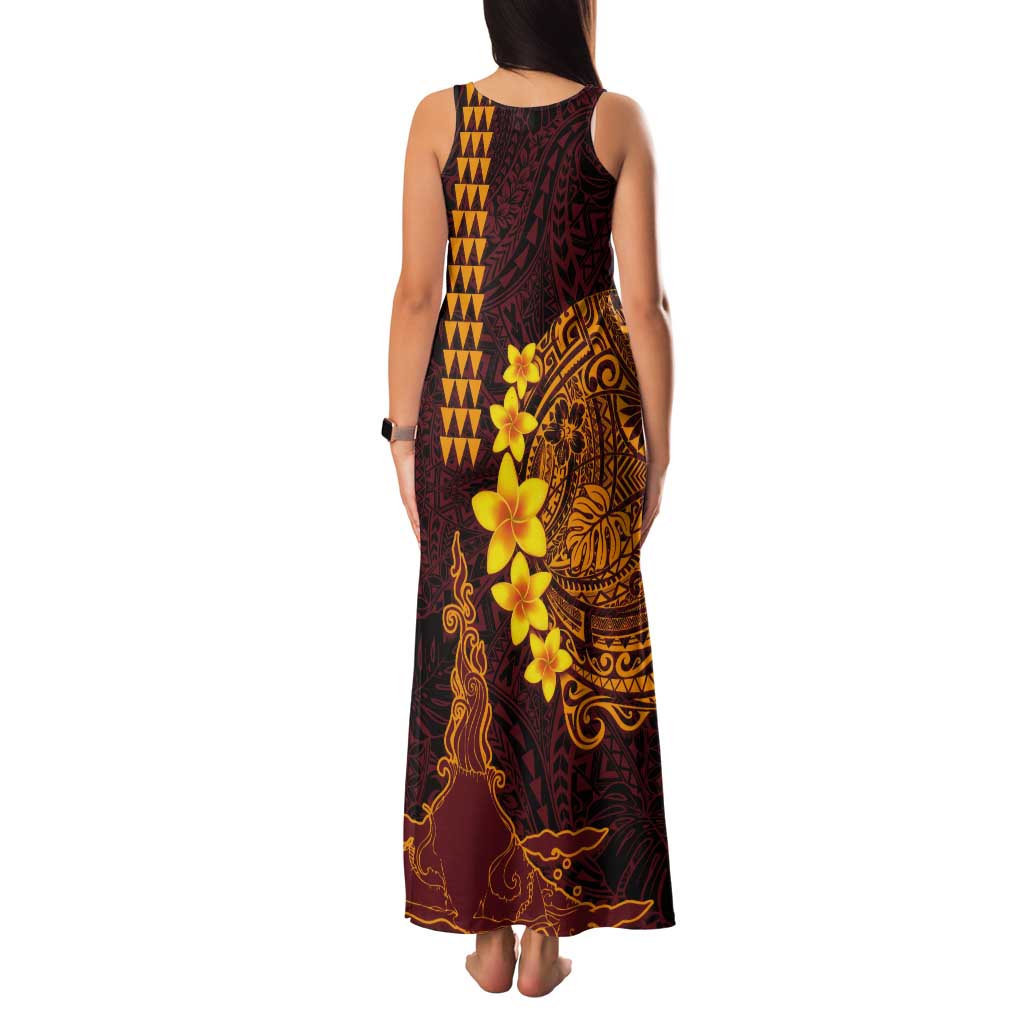 Hawaii Volcano Tank Maxi Dress Polynesian and Kakau Pattern