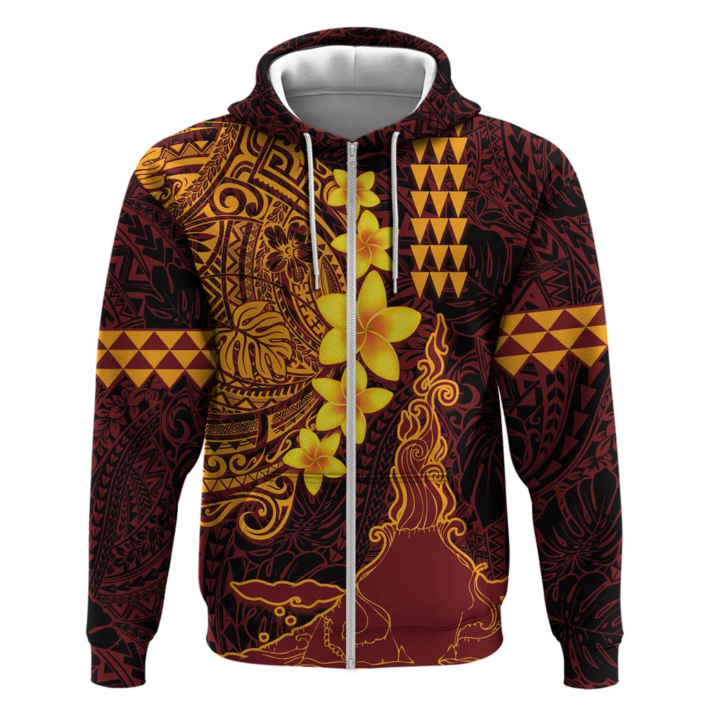 Hawaii Volcano Zip Hoodie Polynesian and Kakau Pattern