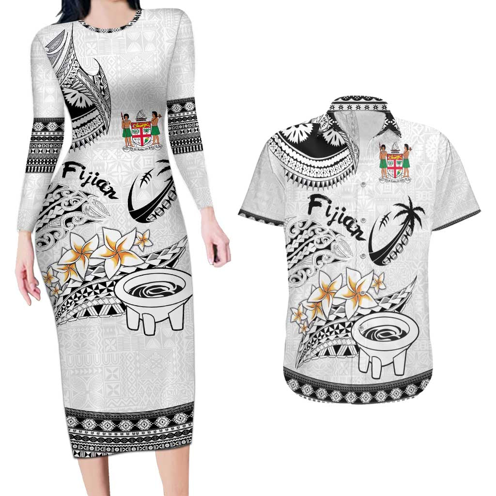 Fijian Traditional Culture Couples Matching Long Sleeve Bodycon Dress and Hawaiian Shirt Tapa Tribal Tattoos - Polynesian Pride