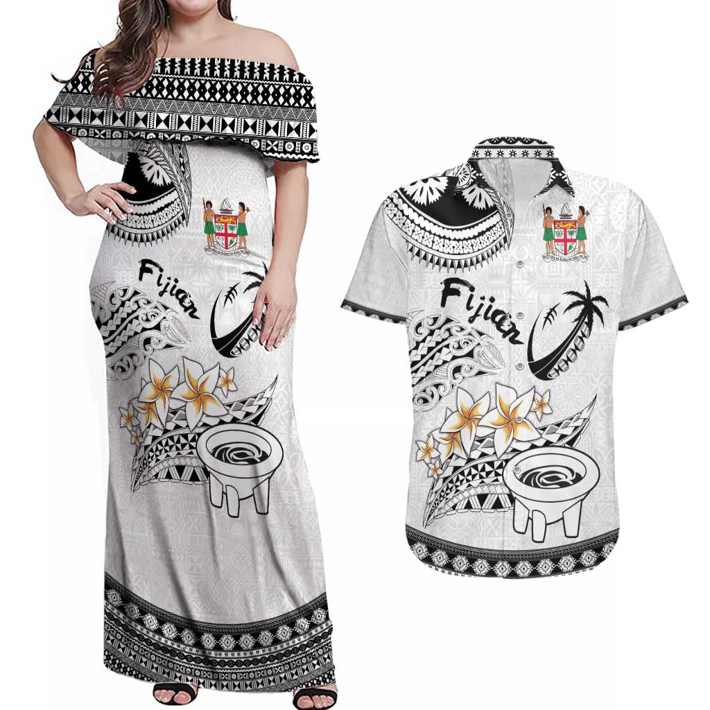 Fijian Traditional Culture Couples Matching Off Shoulder Maxi Dress and Hawaiian Shirt Tapa Tribal Tattoos - Polynesian Pride