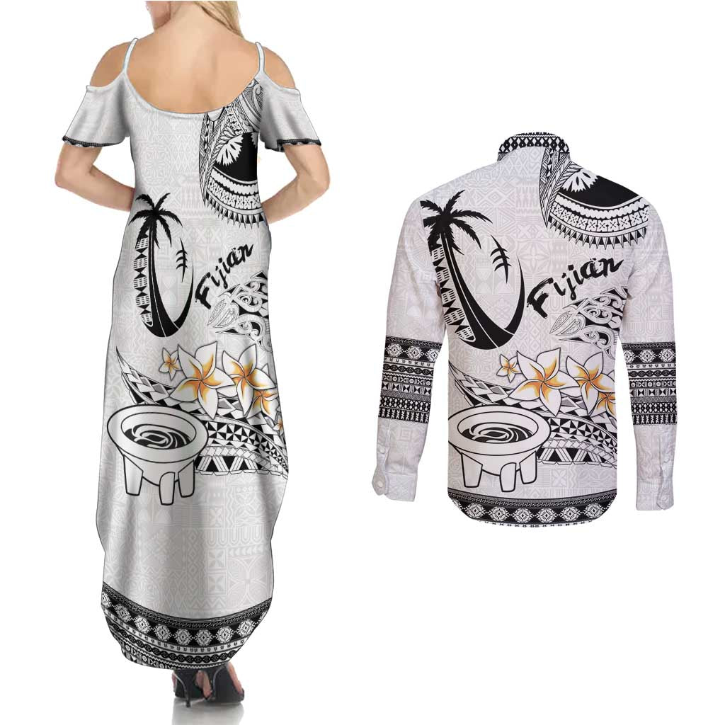 Fijian Traditional Culture Couples Matching Summer Maxi Dress and Long Sleeve Button Shirt Tapa Tribal Tattoos - Polynesian Pride