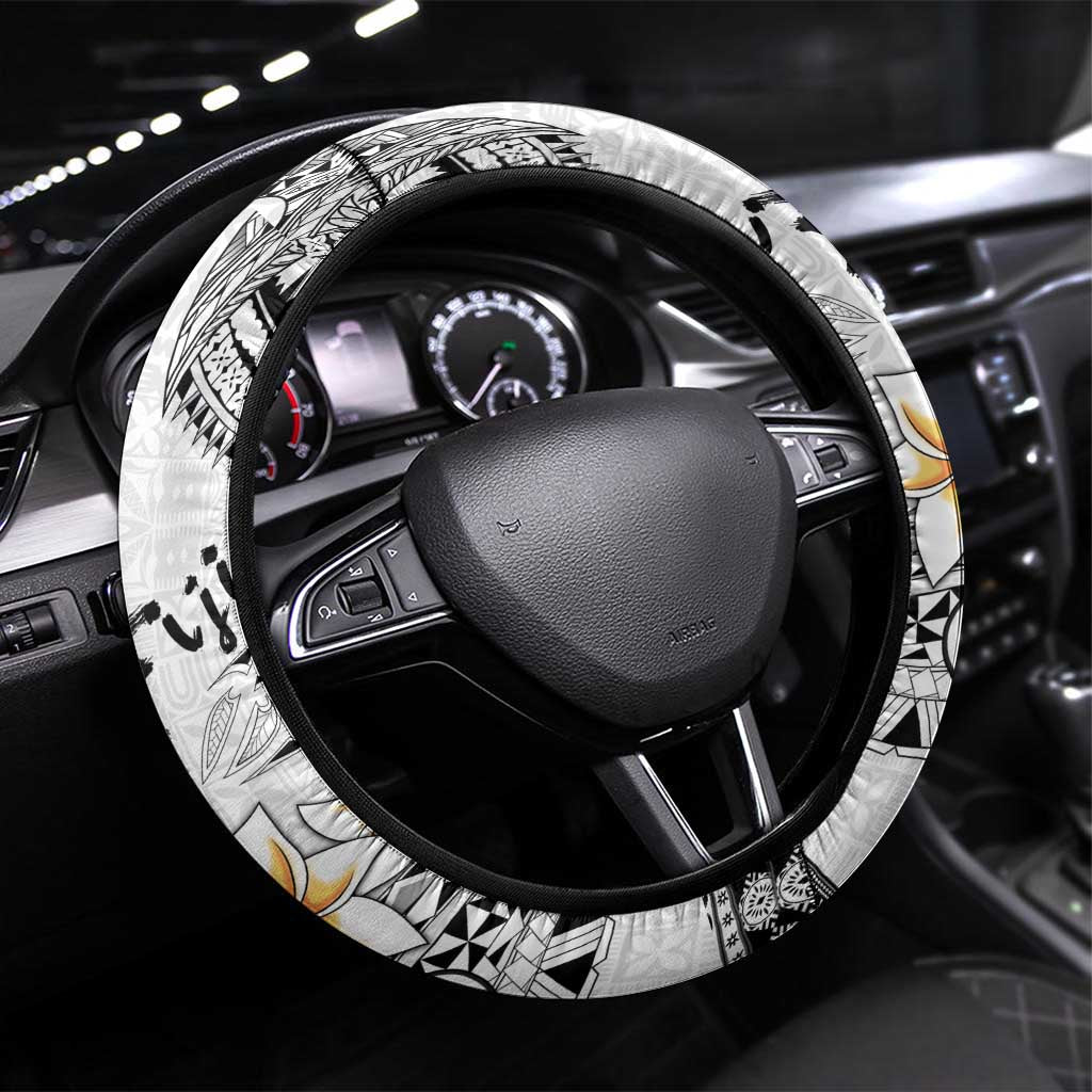 Fijian Traditional Culture Steering Wheel Cover Tapa Tribal Tattoos LT03 Universal Fit White - Polynesian Pride