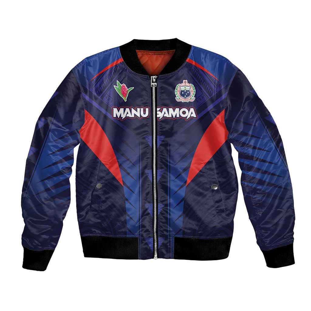 Custom Rugby Samoa Bomber Jacket Siva Tau Spirit Sporty Vibes LT03 Unisex Navy - Polynesian Pride