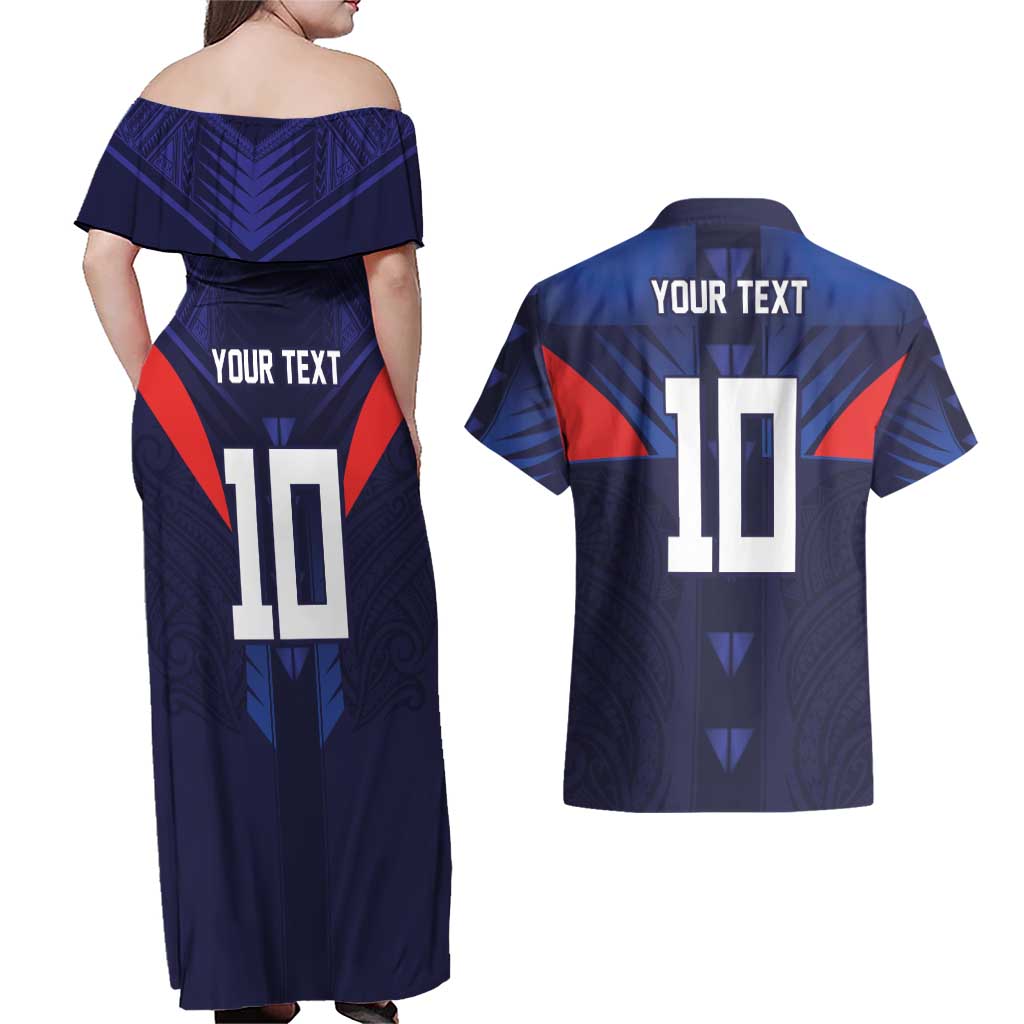 Custom Rugby Samoa Couples Matching Off Shoulder Maxi Dress and Hawaiian Shirt Siva Tau Spirit Sporty Vibes - Polynesian Pride