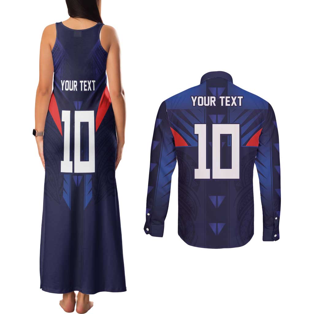 Custom Rugby Samoa Couples Matching Tank Maxi Dress and Long Sleeve Button Shirt Siva Tau Spirit Sporty Vibes - Polynesian Pride