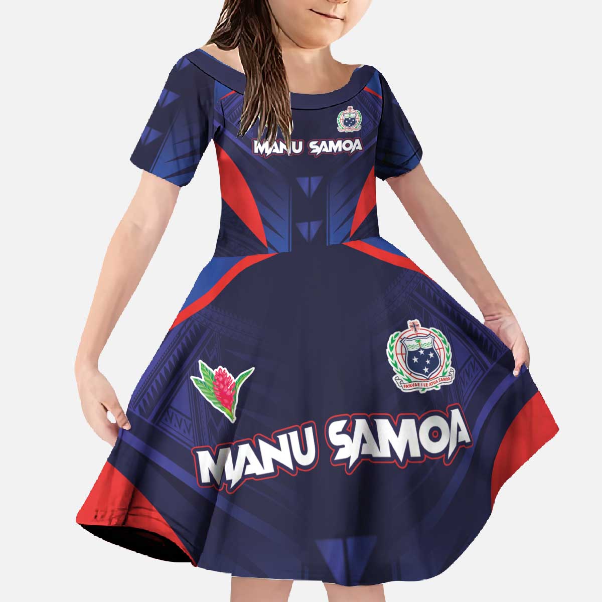 Custom Rugby Samoa Family Matching Off The Shoulder Long Sleeve Dress and Hawaiian Shirt Siva Tau Spirit Sporty Vibes - Polynesian Pride