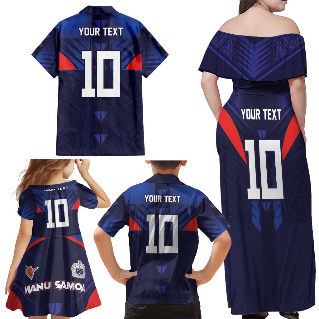 Custom Rugby Samoa Family Matching Off Shoulder Maxi Dress and Hawaiian Shirt Siva Tau Spirit Sporty Vibes - Polynesian Pride