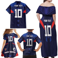 Custom Rugby Samoa Family Matching Off Shoulder Maxi Dress and Hawaiian Shirt Siva Tau Spirit Sporty Vibes - Polynesian Pride