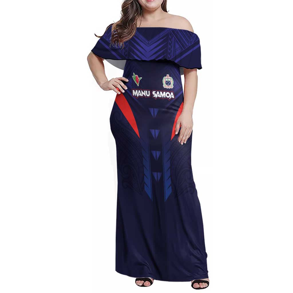 Custom Rugby Samoa Family Matching Off Shoulder Maxi Dress and Hawaiian Shirt Siva Tau Spirit Sporty Vibes - Polynesian Pride