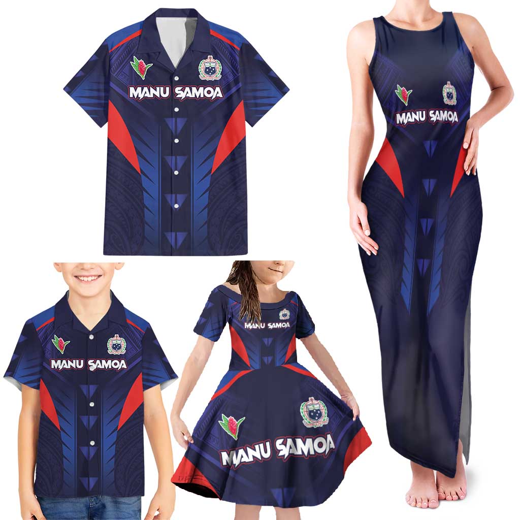Custom Rugby Samoa Family Matching Tank Maxi Dress and Hawaiian Shirt Siva Tau Spirit Sporty Vibes - Polynesian Pride