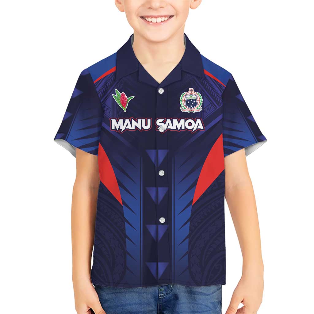 Custom Rugby Samoa Kid Hawaiian Shirt Siva Tau Spirit Sporty Vibes LT03 Kid Navy - Polynesian Pride