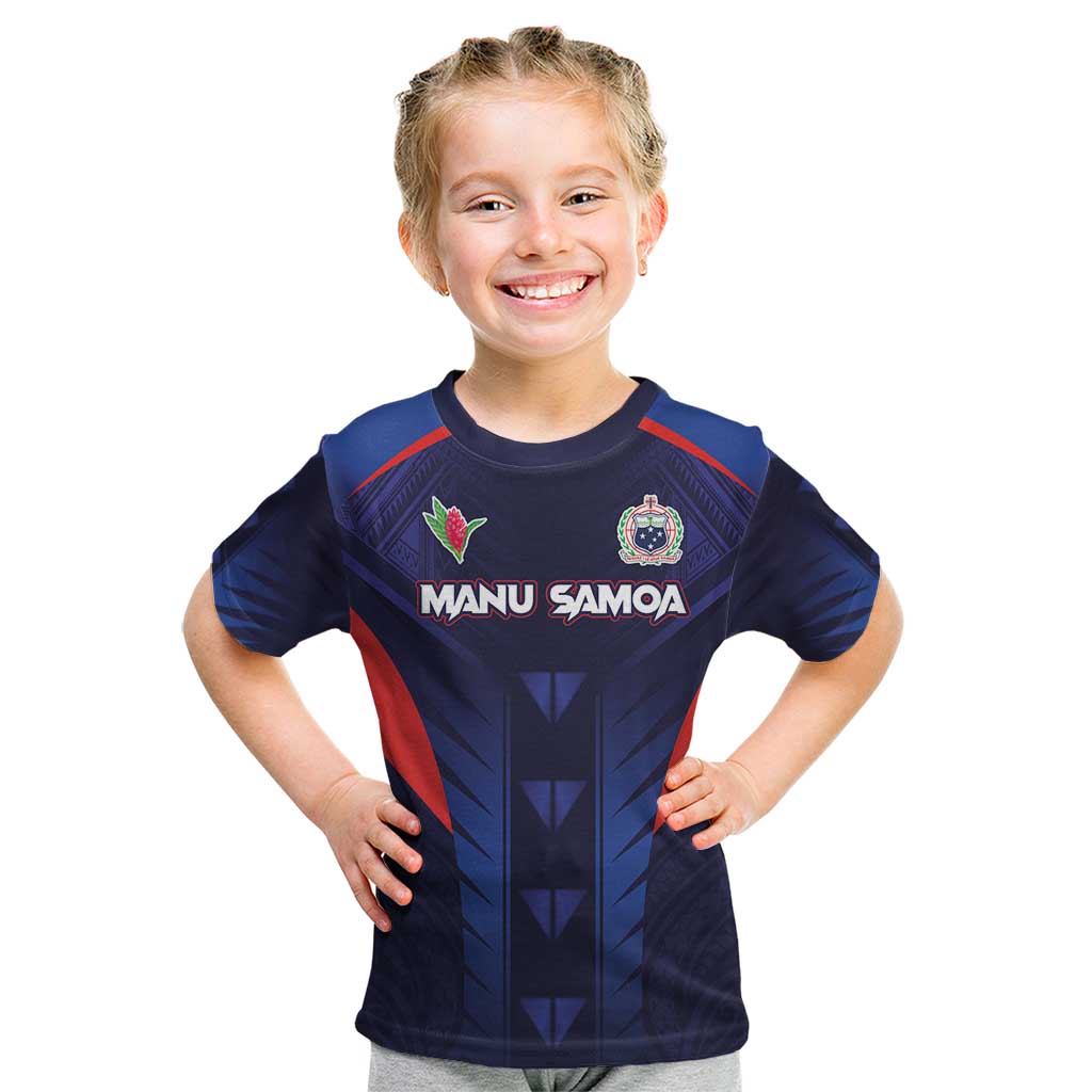 Custom Rugby Samoa Kid T Shirt Siva Tau Spirit Sporty Vibes LT03 Navy - Polynesian Pride