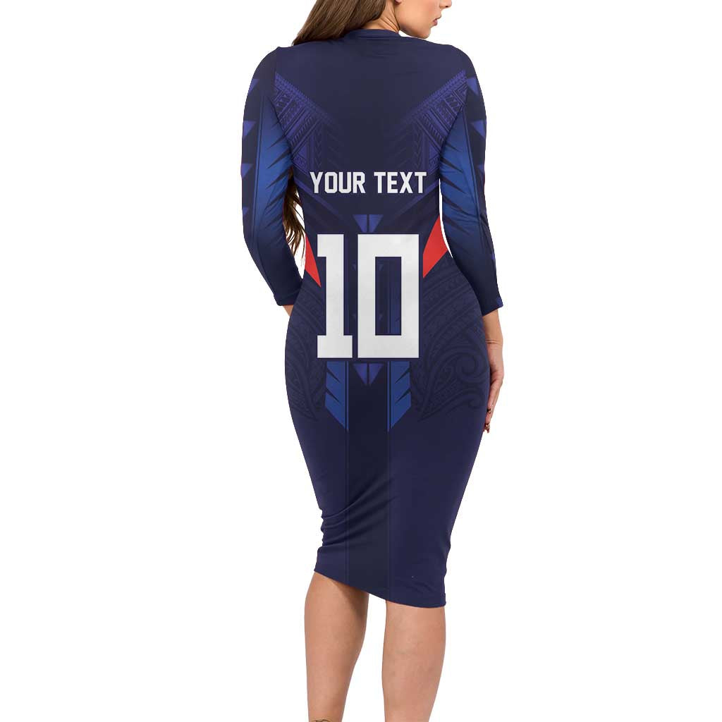 Custom Rugby Samoa Long Sleeve Bodycon Dress Siva Tau Spirit Sporty Vibes - Polynesian Pride