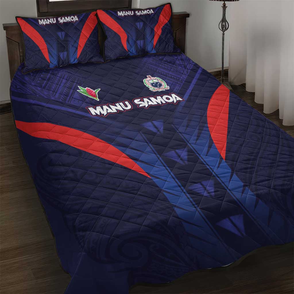 Rugby Samoa Quilt Bed Set Siva Tau Spirit Sporty Vibes LT03 Navy - Polynesian Pride