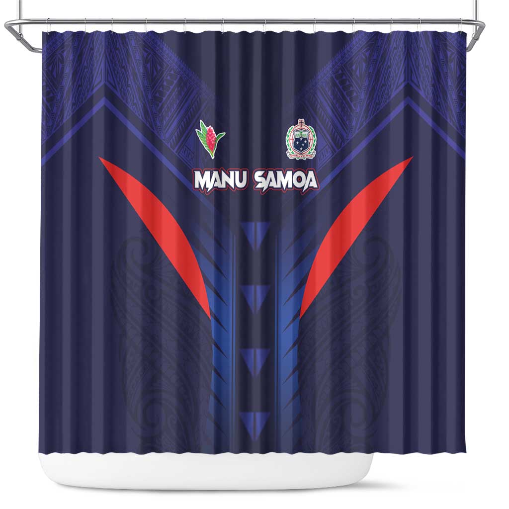 Rugby Samoa Shower Curtain Siva Tau Spirit Sporty Vibes LT03 Navy - Polynesian Pride