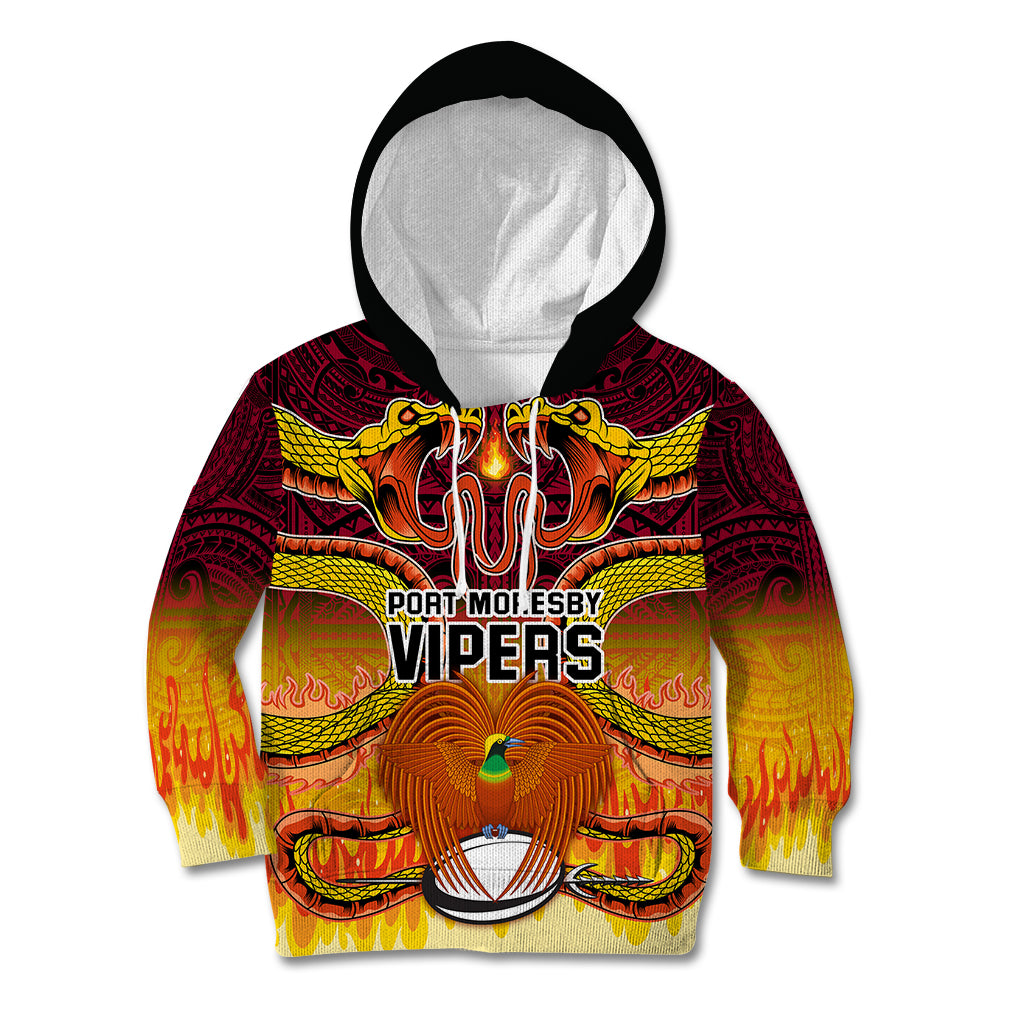 PNG Port Moresby Vipers Rugby Kid Hoodie Fire Vipers Mix PNG Bird Polynesian Tattoo LT03 Hoodie Yellow - Polynesian Pride