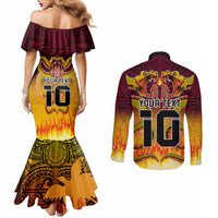Custom PNG Port Moresby Vipers Rugby Couples Matching Mermaid Dress and Long Sleeve Button Shirts Fire Vipers Mix PNG Bird Polynesian Tattoo LT03 - Polynesian Pride