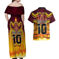 Custom PNG Port Moresby Vipers Rugby Couples Matching Off Shoulder Maxi Dress and Hawaiian Shirt Fire Vipers Mix PNG Bird Polynesian Tattoo LT03 - Polynesian Pride