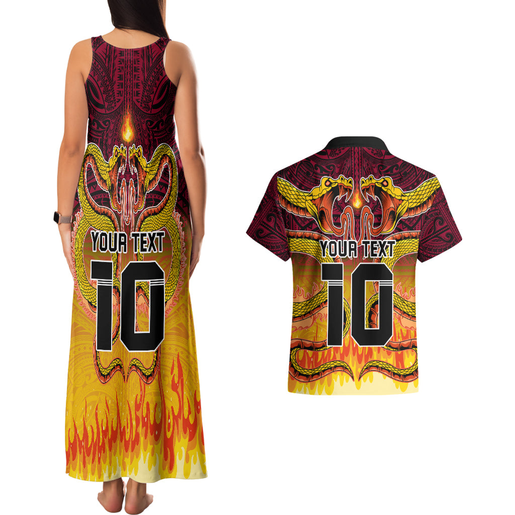 Custom PNG Port Moresby Vipers Rugby Couples Matching Tank Maxi Dress and Hawaiian Shirt Fire Vipers Mix PNG Bird Polynesian Tattoo LT03 - Polynesian Pride